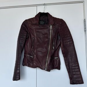 All Saints burgundy leather jacket